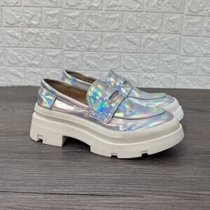 Steve Madden Loafer Shoes Girls 13M Silver Iridescent Lawrence Platform Slip On